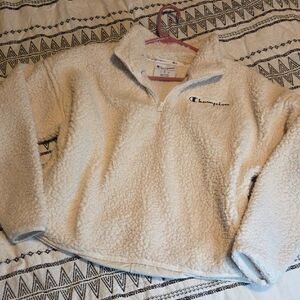 Cropped Champion Off-White Sherpa Quarter-Zip